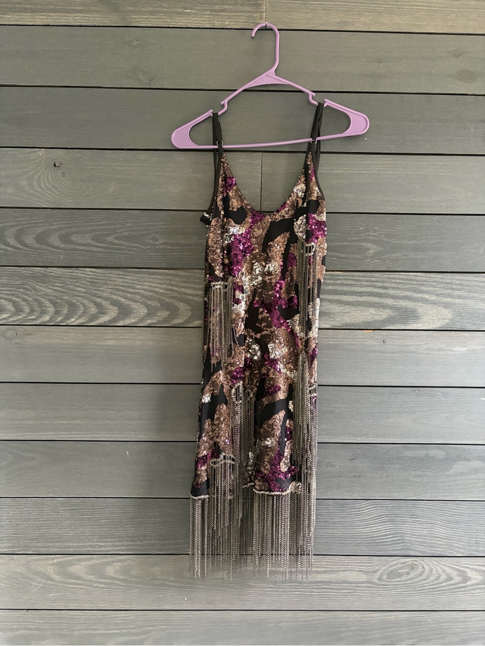 Nasty Gal Purple & Black Sequin Fringe Slip Dress